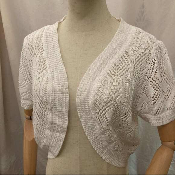 Knit Short Sleeve White Shrug Size L New Directions - Picture 1 of 7